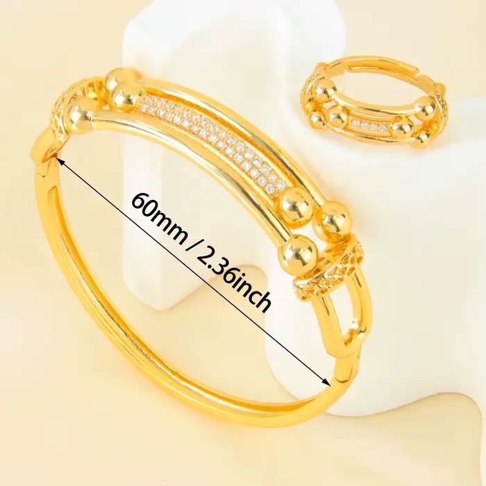 Parure de bijoux géométriques en zircone de Dubaï, plaqué or 24 carats, élégante, brillante, style italien, bracelets et bague, bijoux vintage pour femmes Habesha, pour soirée