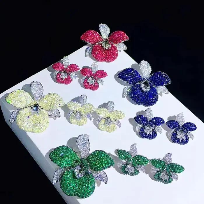 Boucles d'Oreilles en Argent Sterling 925 pour Femme, Bijoux en Forme de Barrage, Fleur Rouge, Bleue