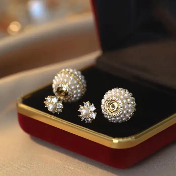 Mode perle boucles d'oreilles doux élégant luxe femmes bijoux Zircon classique