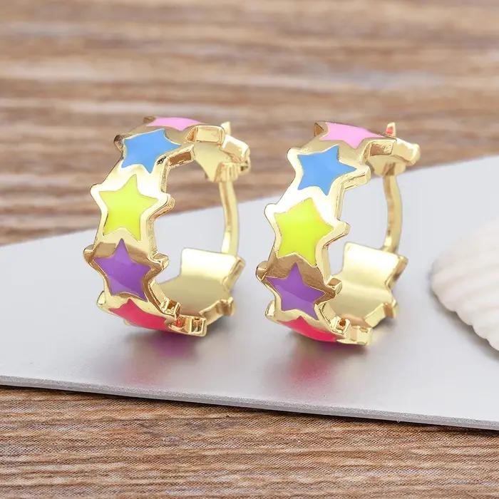 Boucles d'oreilles en émail en forme d'étoile arc-en-ciel pour femmes, bijou classique, goutte d'hui