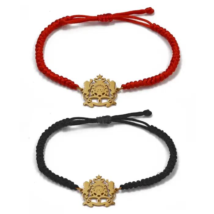 Bracelet en corde rouge et noir avec symbole du drapeau marocain ethnique pour femmes occasions spéciales cadeau culturel