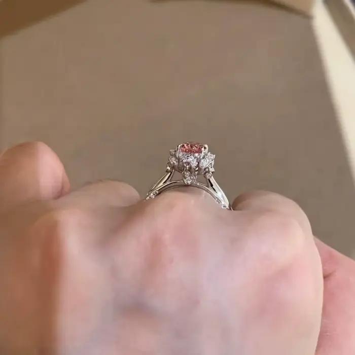 Bague en argent sterling avec diamant rose à franges pour filles, bijoux simples et élégants, adaptés comme cadeau