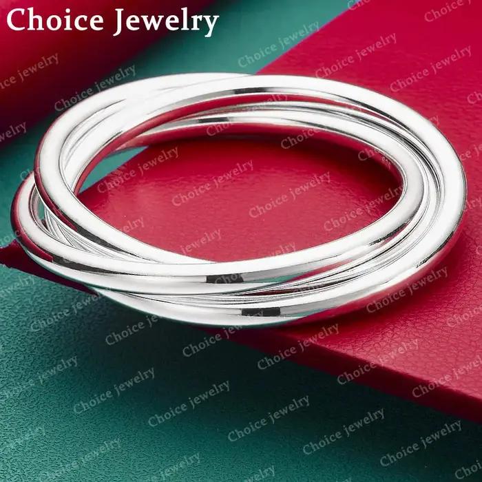 Bracelet élégant en argent Sterling 925 à trois anneaux pour femmes occasions spéciales soirée anniversaire cadeau chic