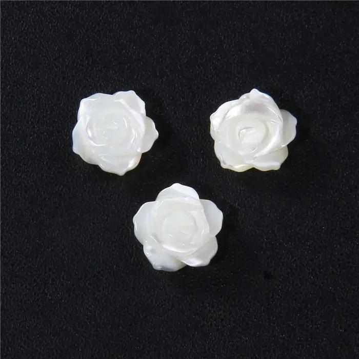 Nacre naturelle Double face, fleur de Rose blanche, perles amples espacées, accessoires de bijoux à bricoler soi-même pour fabriquer des colliers d'oreilles