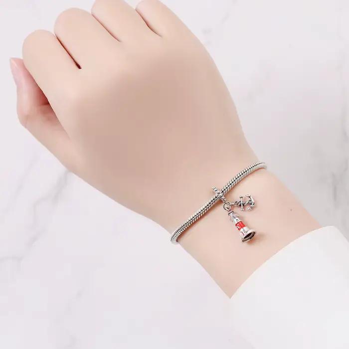 Breloque en argent Sterling S925 Pendentif Ancre Tour de Garde des Profondeurs Pour Bracelet Cadeau Femme Occasions Spéciales