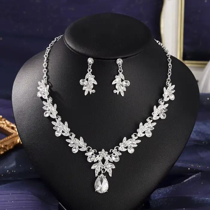 Ensemble collier et boucles d'oreilles de mariée en strass de luxe, pendentif en cristal Baroque exq
