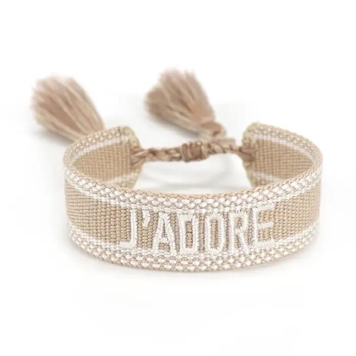 Bracelet personnalisable en tissu brodé avec pompon réglable pour l'amitié et les fêtes, bijoux et a