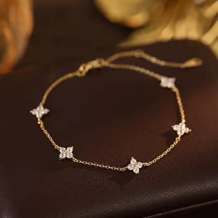 Bracelet en argent Sterling 925 avec fleur en Zircon brillant pour femmes bijoux de fête mariage cadeaux de vacances