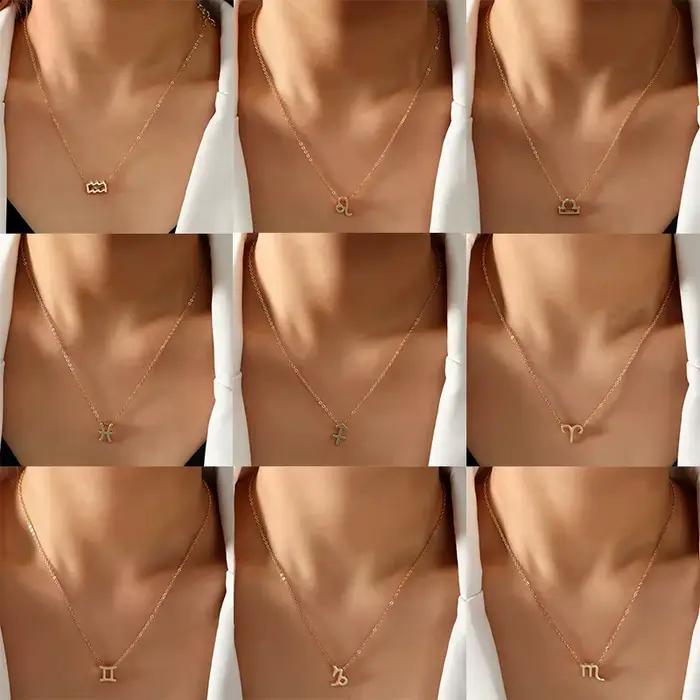 Collier avec 12 signes du zodiaque pour femmes, 1 pièce, 12 constellations, chaîne à breloques, pendentif ras du cou, bijoux d'anniversaire avec carte en carton