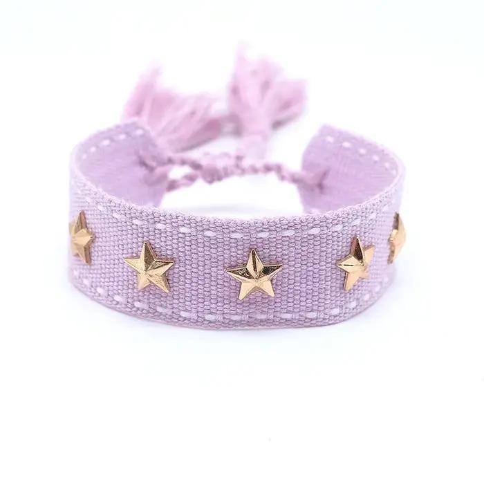 Bracelet brodé série Boho violet pour femmes