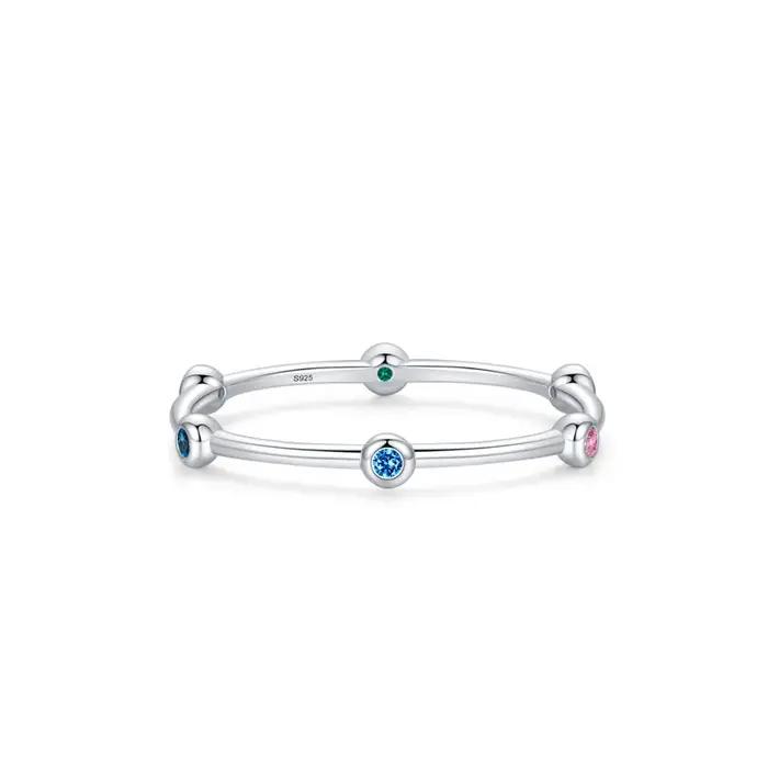 Ailmay pur 925 en argent Sterling arc-en-ciel coloré zircone mode empilable géométrique anneaux pour