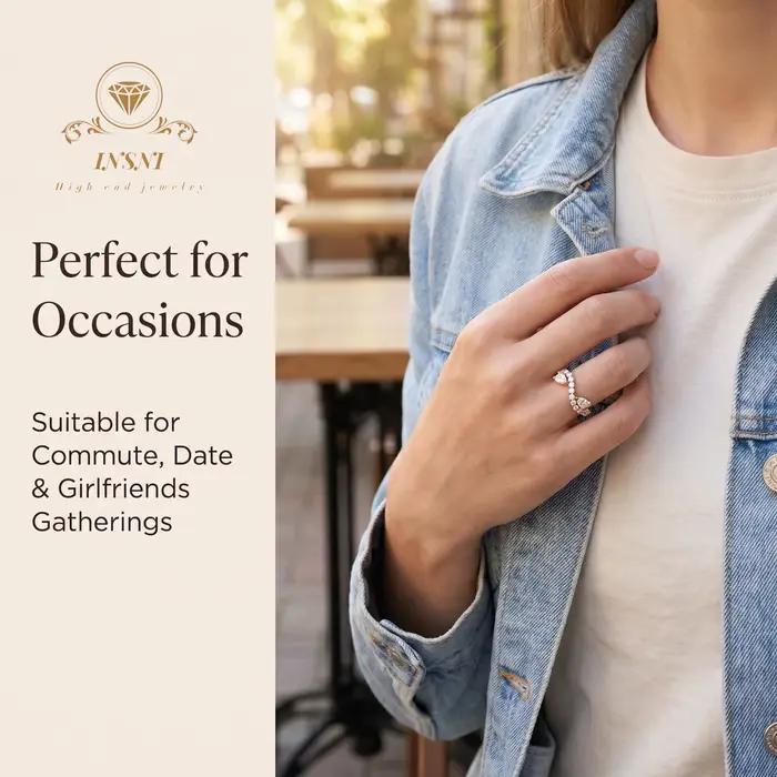 Bague en argent sterling 925 avec moissanite en forme de goutte d'eau pour femmes romantiques et élégantes occasions spéciales et quotidien