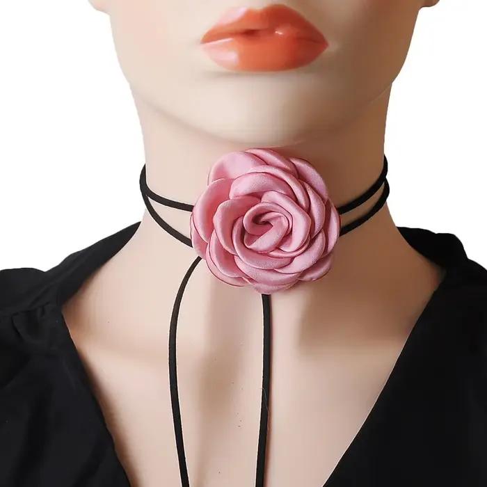 Collier Fleurs Rose Ras Du Cou Femme Bohème Élégant Pour Soirées Mariages Occasions Spéciales