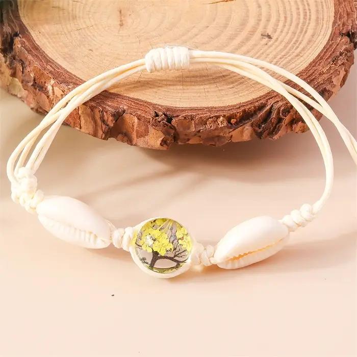 Bracelet de fleurs séchées en boule de verre pour femmes