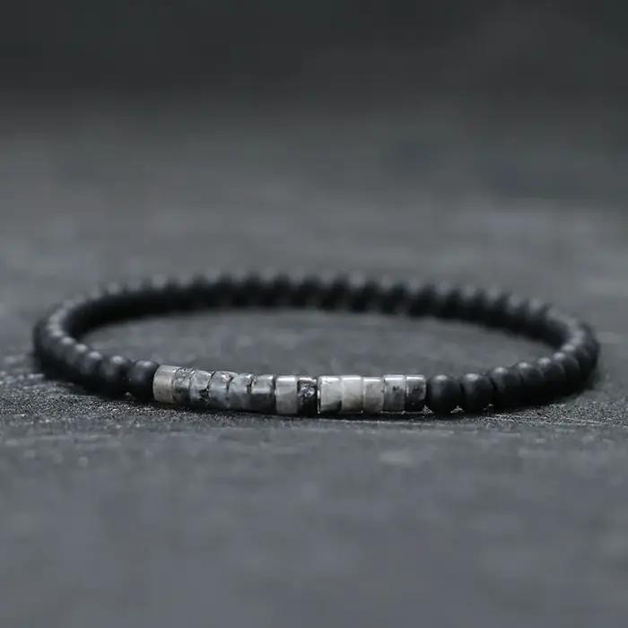 Nouveau Bracelet de perles minimaliste 4mm unisexe empereur Onyx petite pierre