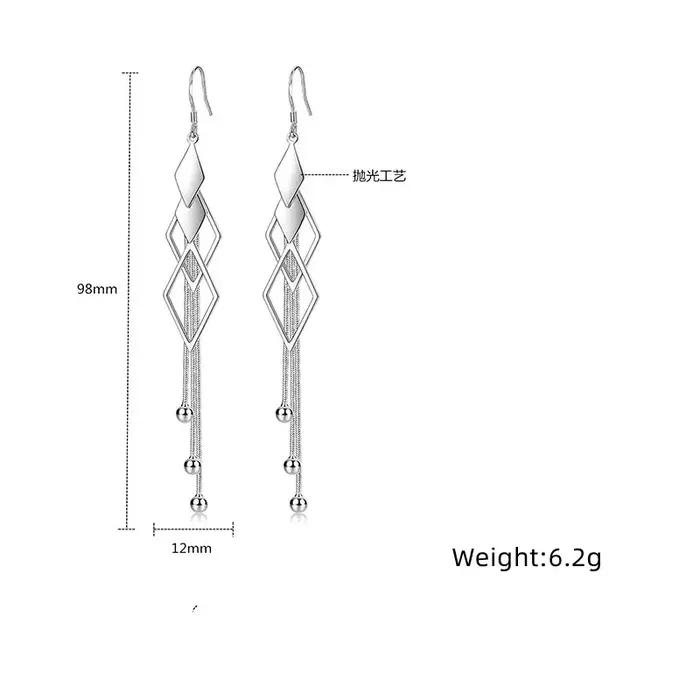 Boucles d'oreilles longues géométriques en argent regardé 925 pour femmes