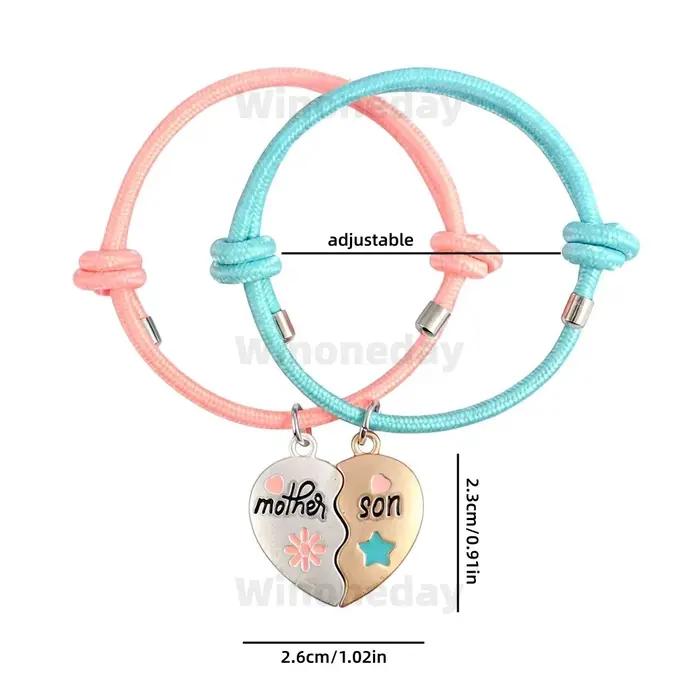 2 pièces/ensemble Bracelet en forme de cœur avec inscription Mère et Fils ou Fille