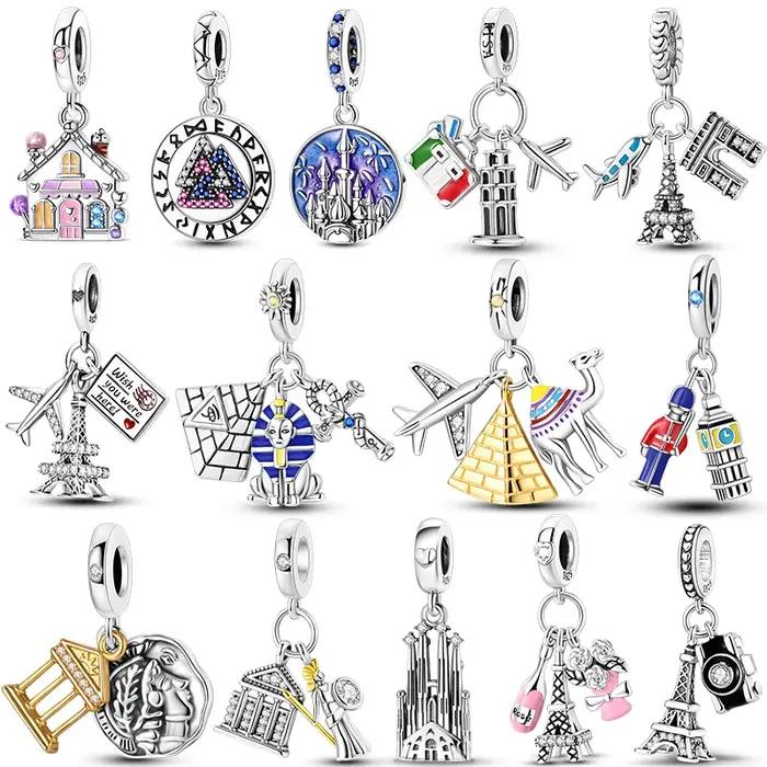 Breloques d'église en argent sterling 925 serties de zirconium blanc pour femmes occasions spéciales et bijoux de voyage autour du monde