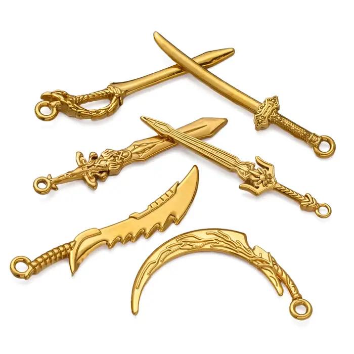 Breloques en forme d'épée de chevalier en acier inoxydable, 5 pièces, breloques d'armes froides anciennes pour bricolage, collier, Bracelet, boucle d'oreille, fabrication de bijoux