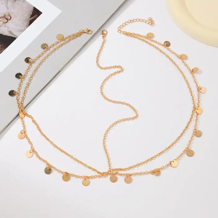 Chaîne de tête tendance en sequins métalliques dorés pour femmes