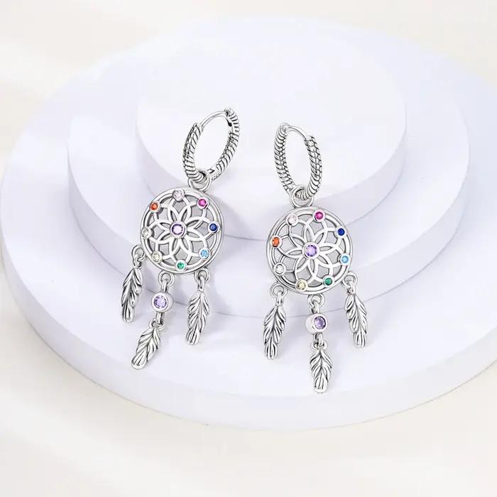 Boucles d'oreilles attrape-rêves en argent Sterling 925 véritable pour femmes