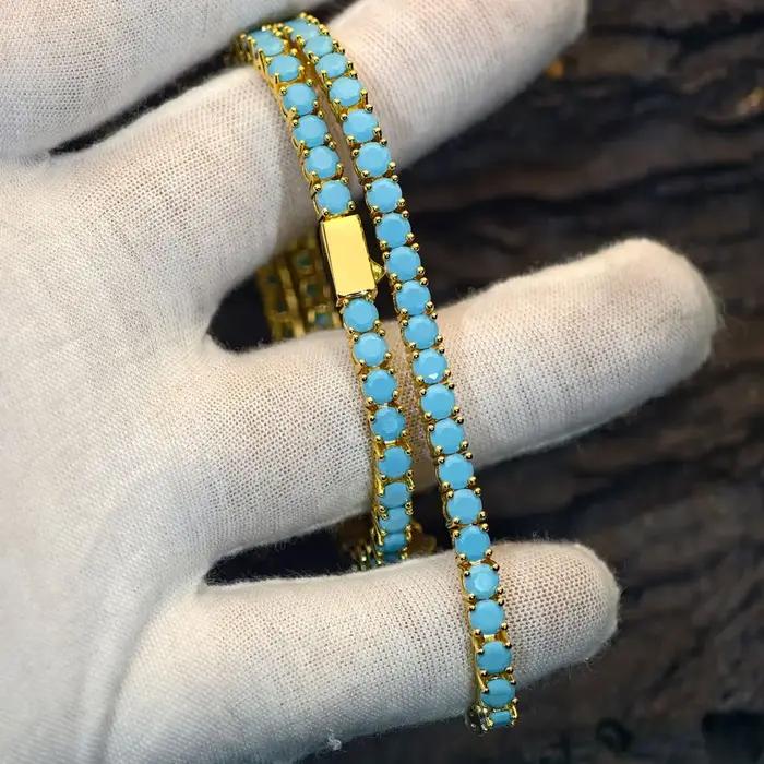 Nouveau bracelet de tennis de 4 mm avec laiton plaqué or et turquoise de haute qualité