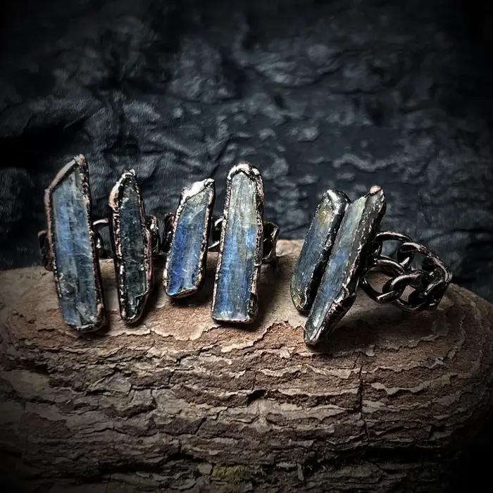 Bague en cristal bleu bronze électroplaqué