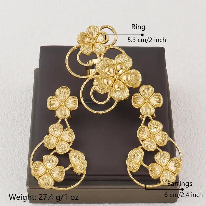 Ensemble de bijoux boucles d'oreilles et bague couleur or pour filles