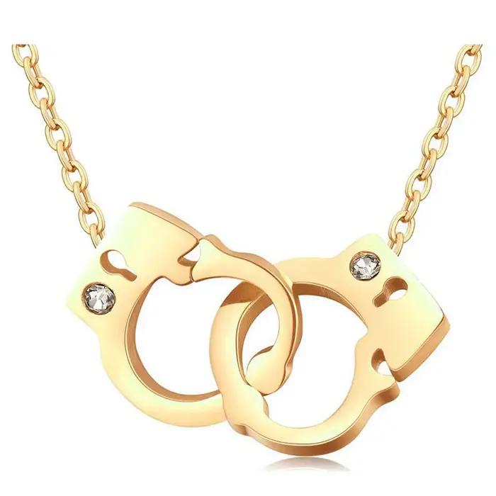 Collier Steampunk en acier inoxydable avec pendentif menotte en cristal blanc pour femmes et filles occasions spéciales mariage Saint Valentin