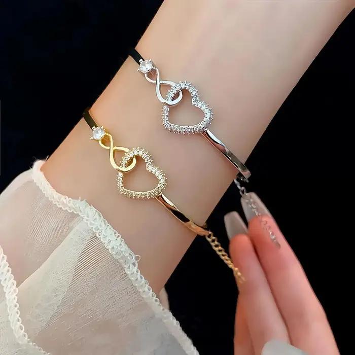 Bracelet Infinity Forever Love Heart en zircone cubique avec placage platine pour femmes, cadeau romantique à offrir pour mère ou fille, pour toutes les occasions spéciales