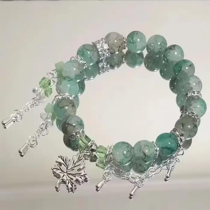 Bracelets en perles de cristal de verre bleu clair pour femme