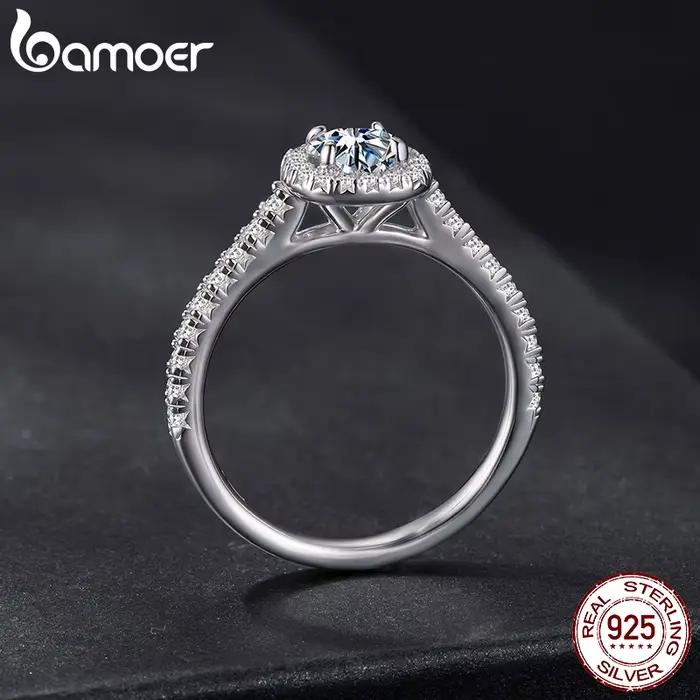 BAMOER – bagues de fiançailles Solitaire Moissanite pour femmes