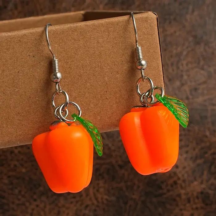 1 paire de boucles d'oreilles pendantes en forme de chili rouge et feuille verte à la mode, bijoux e