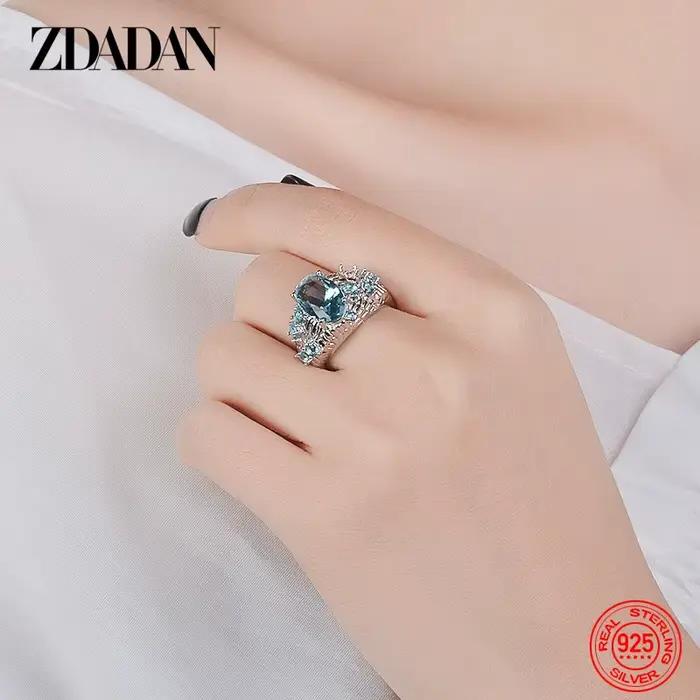 ZDADAN – bague en argent 925 avec aquamarine pour femmes, bijoux de mariage à la mode