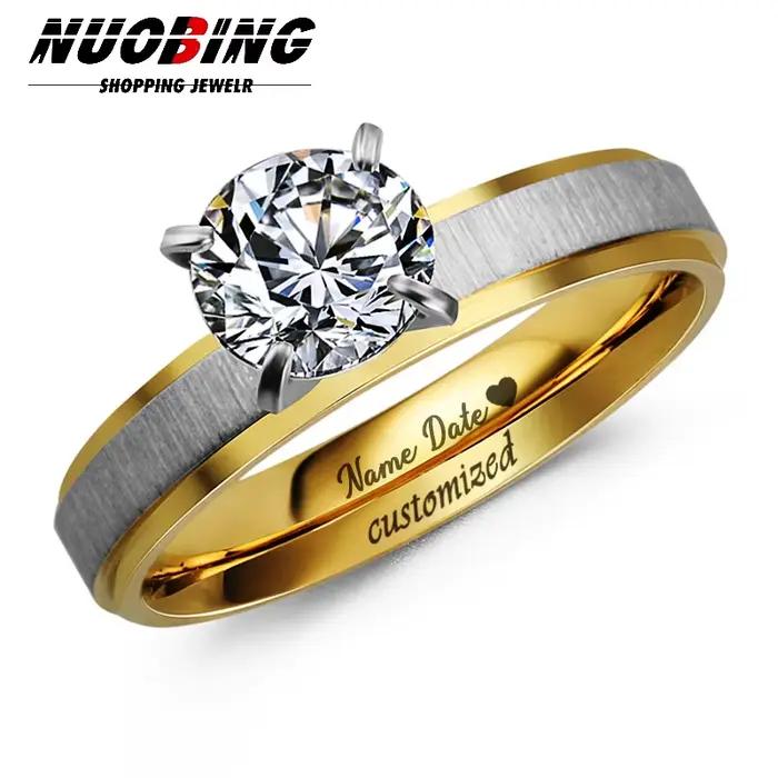 Bague personnalisée en titane sertie d'ancre or pour engagement et occasions spéciales femme