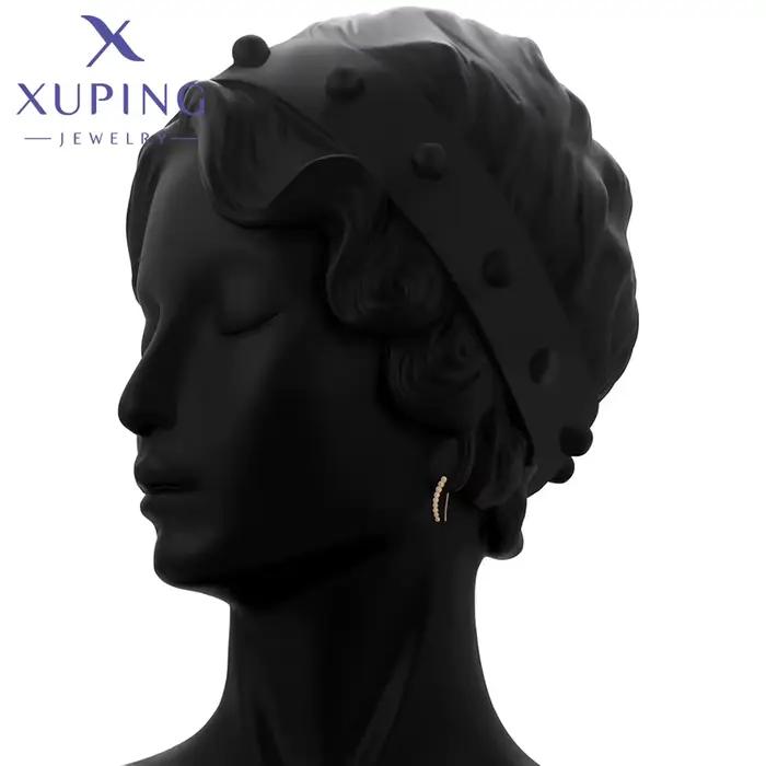 Boucles d'oreilles Huggies Xuping Jewelry, simples et tendance, avec pierre ronde couleur or, pour femme, cadeau idéal pour l'école ou les fêtes X000909245