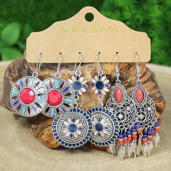Boucles d'oreilles géométriques en émail coloré Boho pour femmes, goutte d'eau ronde rétro, bijoux fantaisie, accessoires de fête pour filles, cadeau, occasions spéciales