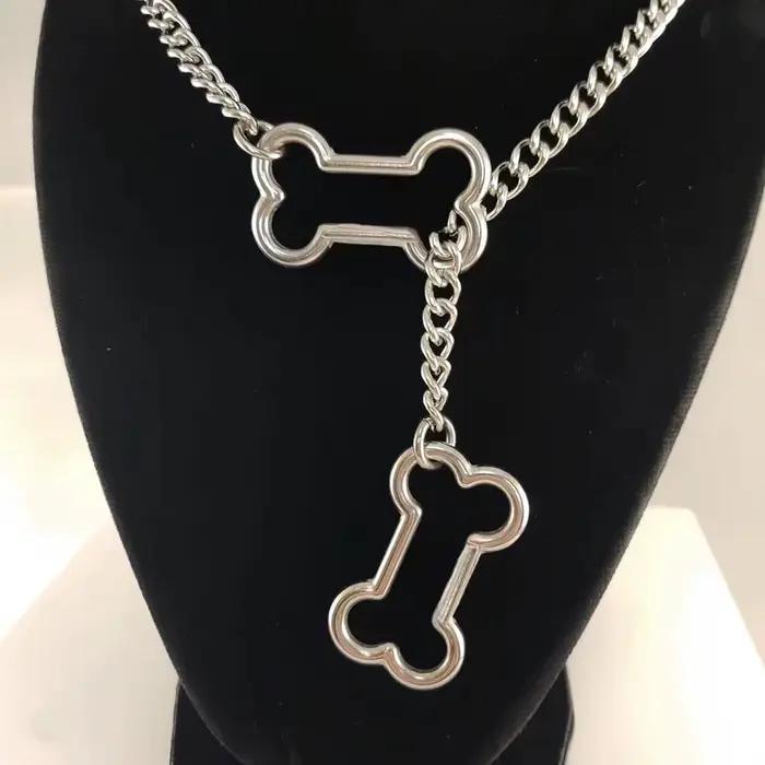 Punk breloques chaîne os pendentif collier pour femmes mode coréenne Goth géométrique