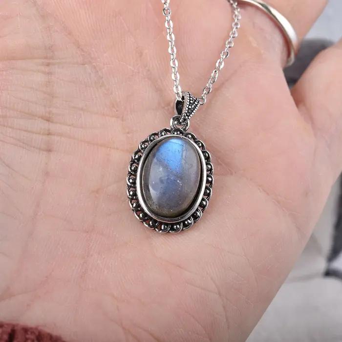 Pendentif en Labrumen Naturel Plaqué Argent pour Femme