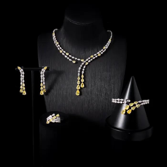 Ensemble de bijoux de luxe en zircone cubique taille poire 00121, 4 pièces pour mariée : collier, bo