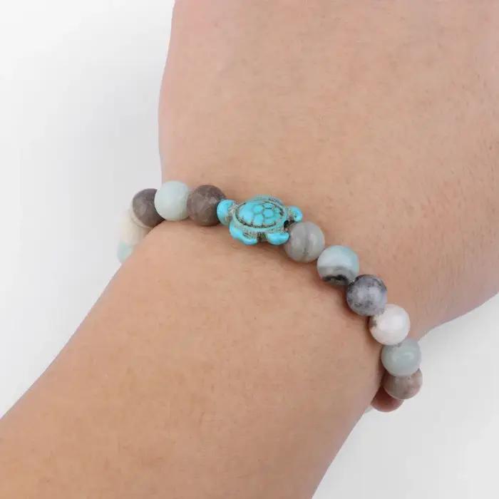 Bracelet de suivi de tortue de mer en pierre avec chaîne corde pour homme et femme style classique pour la conservation de la nature occasions spéciales