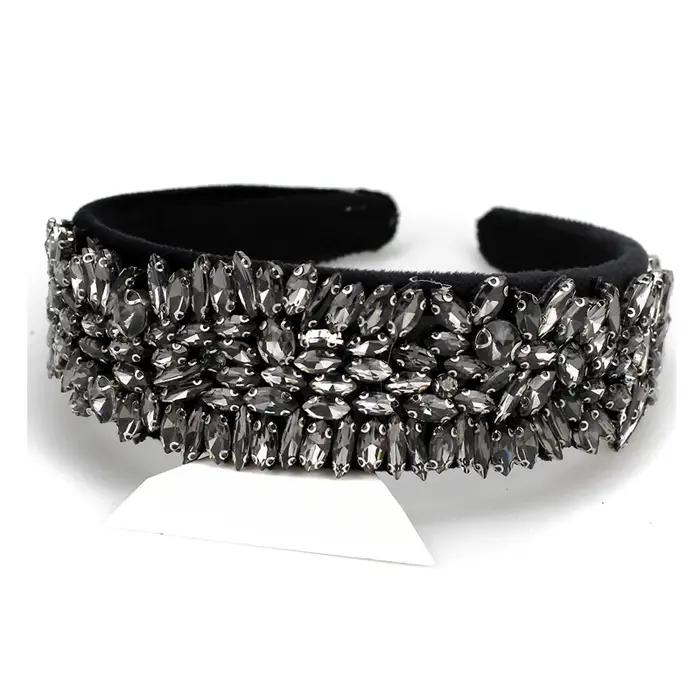Large bandeaux de princesse en cristal gris scintillant
