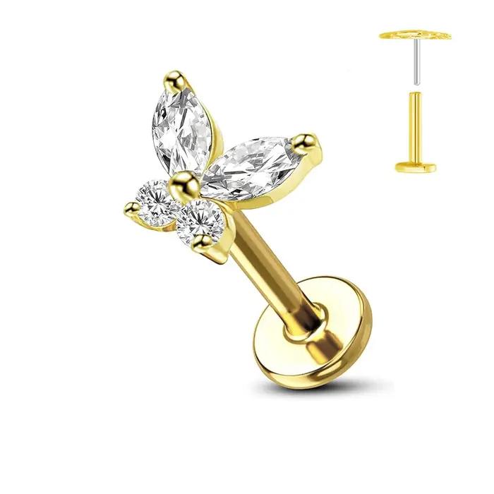 Boucles d'oreilles en titane et acier inoxydable avec motifs floraux et animaux de compagnie pour piercing et style élégant