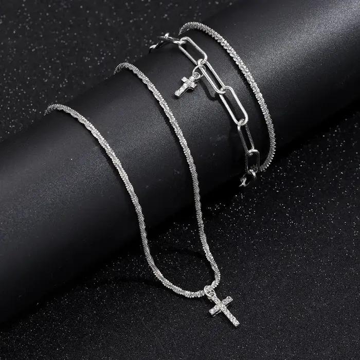 Ensemble collier et bracelet en argent sterling 925 scintillant pour femmes