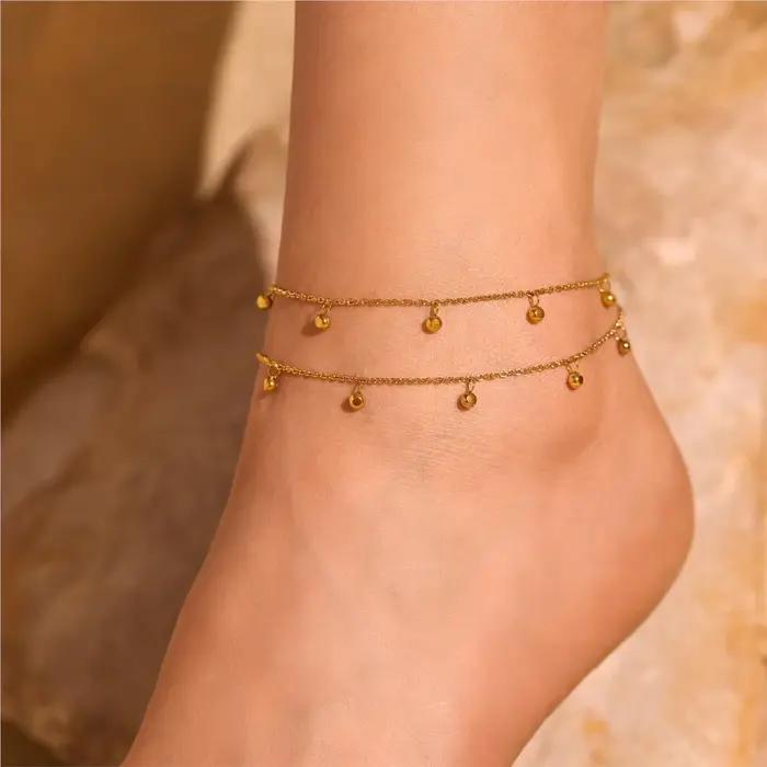 Bracelet de cheville à chaîne fine en acier inoxydable pour femmes