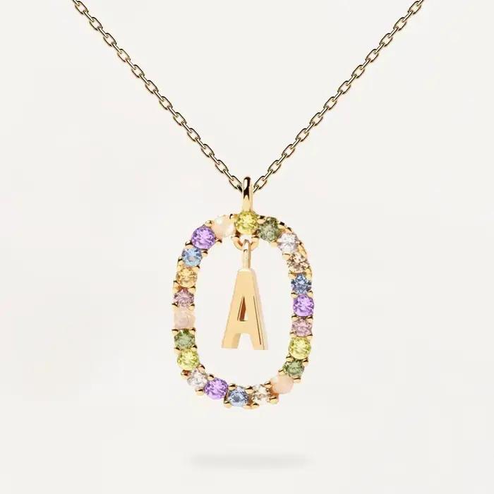 Collier initial en argent sterling S925 avec 26 lettres, pendentif ovale en CZ coloré, bijoux délica