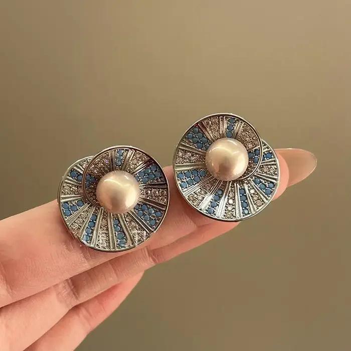 Boucles d'oreilles à clous en cristal bleu pour femmes