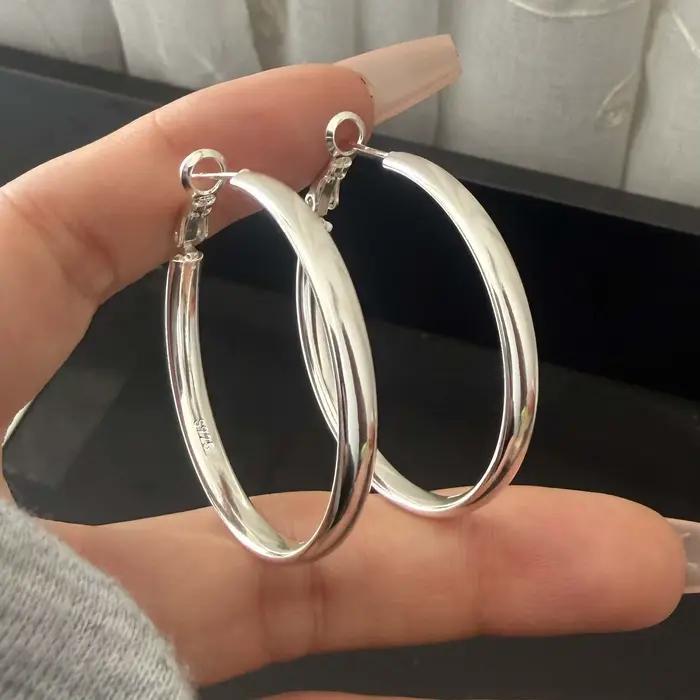 Boucles d'oreilles en argent Sterling 925 pour femmes, tendance, géométrique, grand rond, Simple, bi