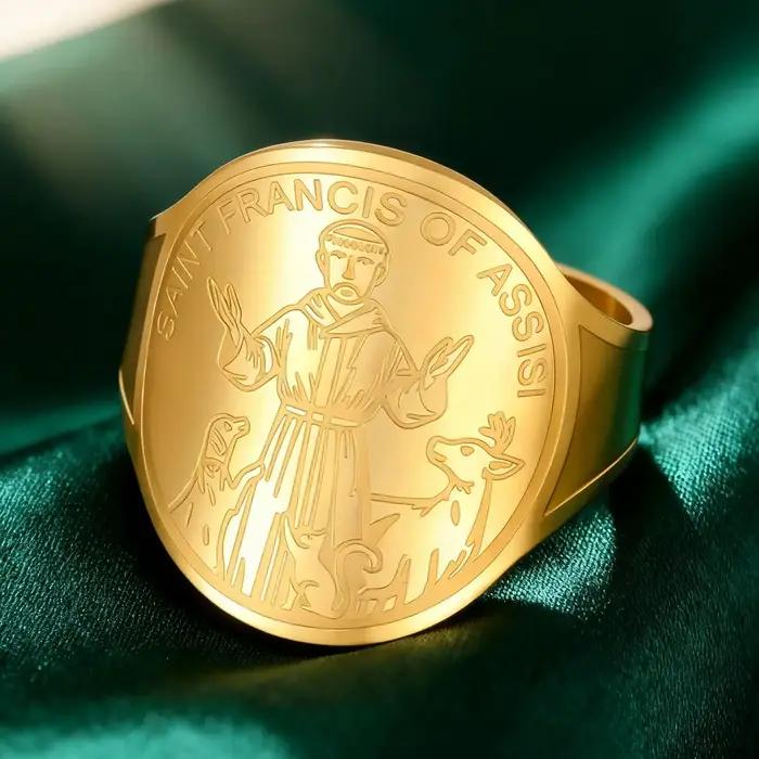 LIKGREAT – bague médaille de St Francis pour hommes et femmes