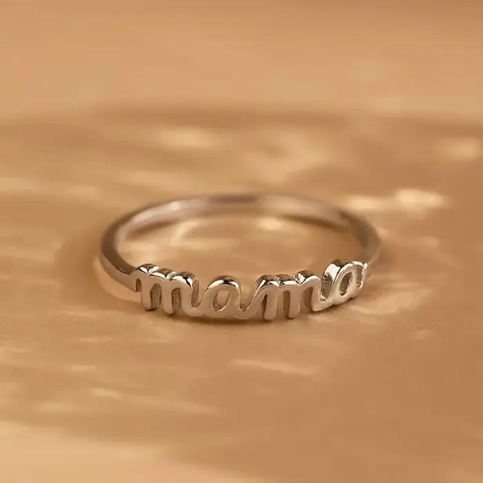 Bague Huitan au design simple « Mama » pour femme, cadeau fête des Mères, couleur or/argent, bijou p